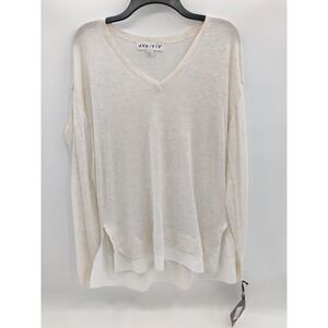 Ava & Viv Womens Cream Layered Hem V-Neck Sweater Plus Size X 14W NEW